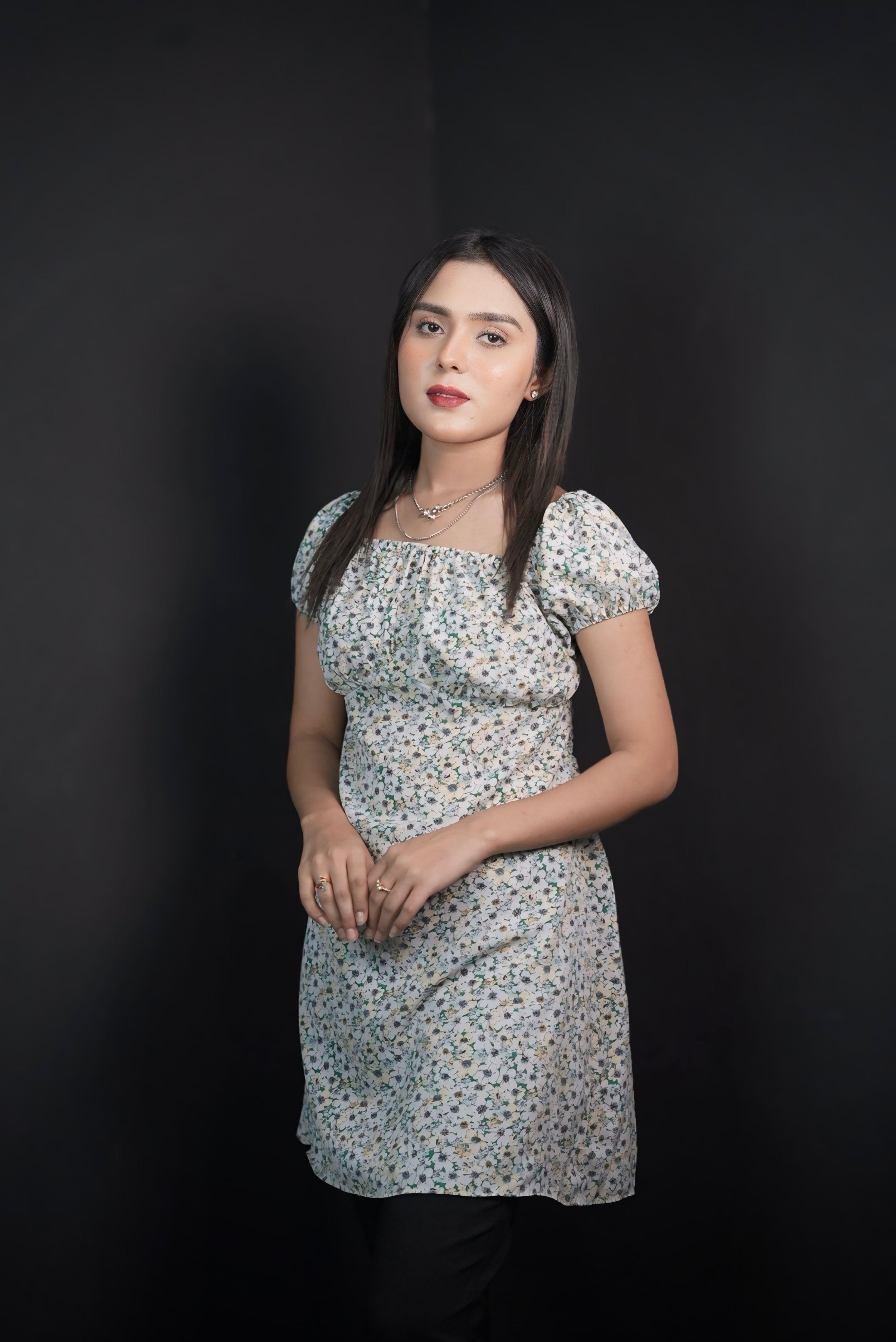 SQUARE NECK SHORT SLEEVES MIDI FROCK