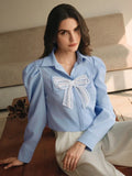French Elegant Commute Butterfly Pearl Flower Ladies Blouse Women Shirt