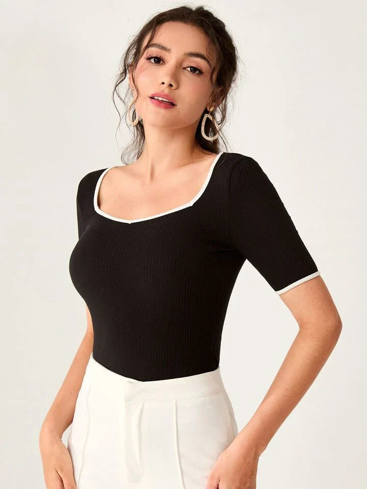 Mulvari Sweetheart Neck Ringer Tee