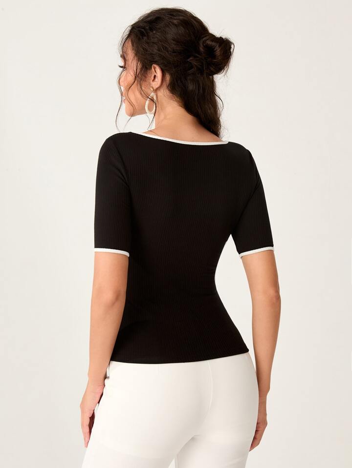 Mulvari Sweetheart Neck Ringer Tee