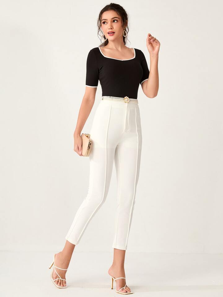 Mulvari Sweetheart Neck Ringer Tee