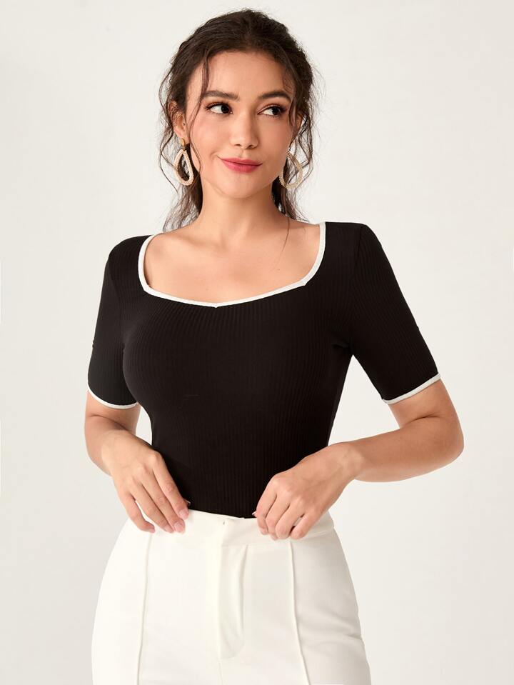 Mulvari Sweetheart Neck Ringer Tee