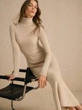 KNITTED  LONG TURTLENECK FITTED SWEATER DRESS