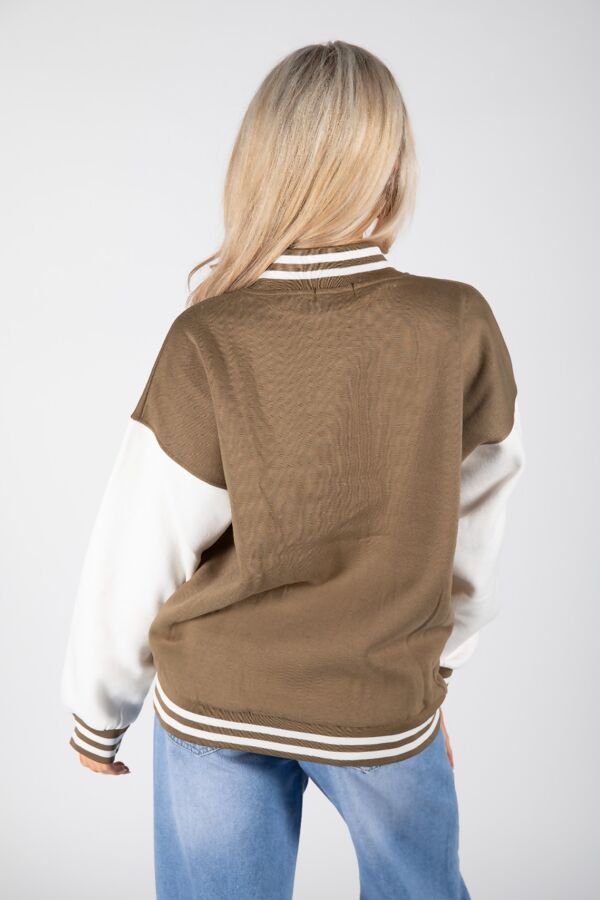 A SLOGAN LONG VERSITY BASEBALL JACKET- OLIVE