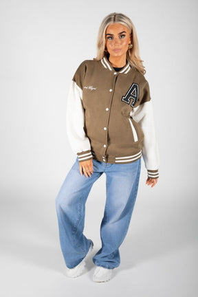 A SLOGAN LONG VERSITY BASEBALL JACKET- OLIVE
