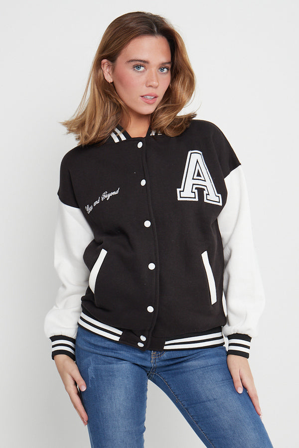 A SLOGAN LONG VERSITY BASEBALL JACKET-BLACK