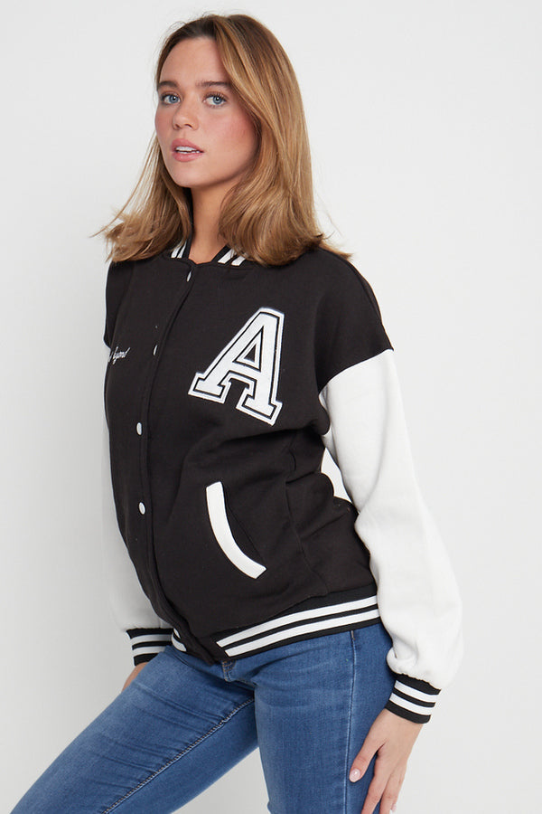 A SLOGAN LONG VERSITY BASEBALL JACKET-BLACK