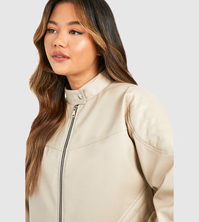 CROPPED MOTO LEATHER BOMBER JACKET-STONE