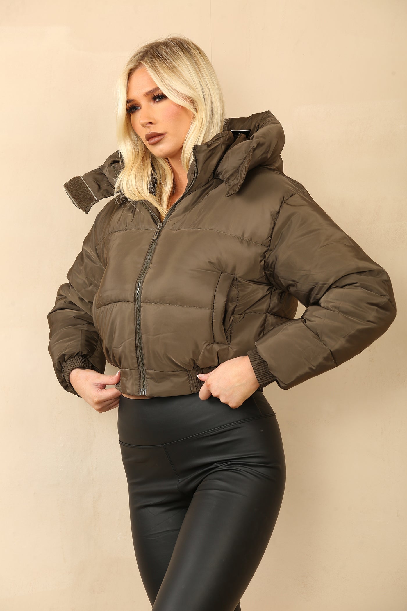 HOODED HEM DETAIL PUFFER JACKET