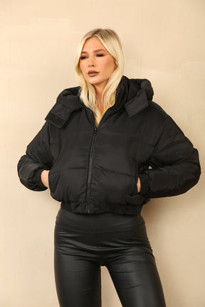 HOODED HEM DETAIL PUFFER JACKET