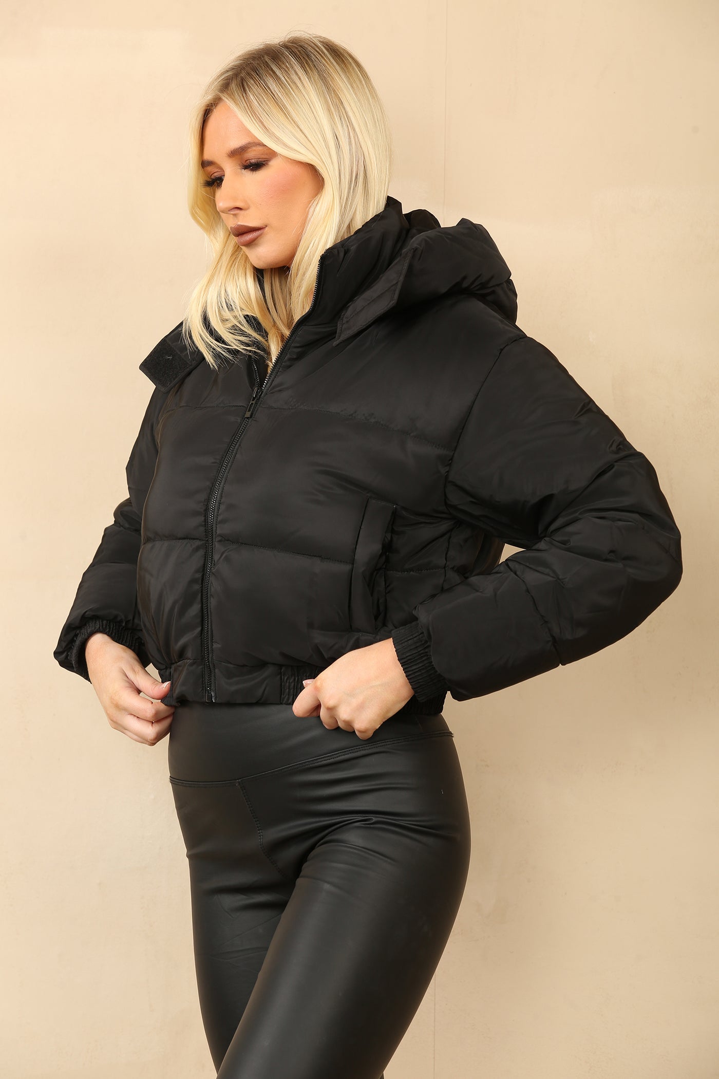 HOODED HEM DETAIL PUFFER JACKET