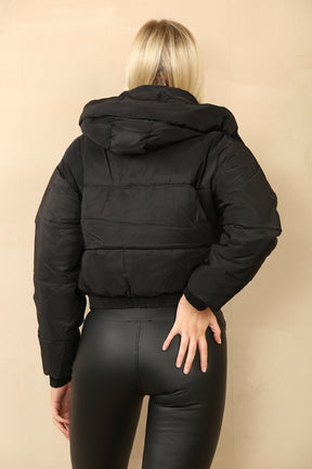 HOODED HEM DETAIL PUFFER JACKET