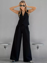 BUTTON FRONT LAPEL NECK VEST & PANT OUTFIT-BLACK