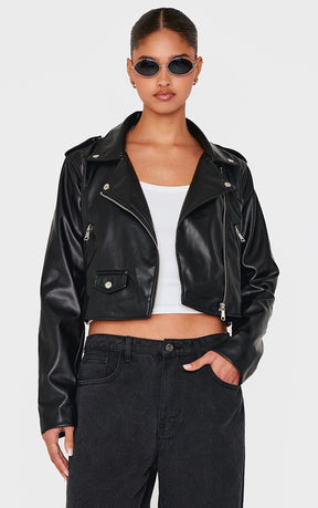 WOMEN'S  BASIC FAUX LEATHER BIKER JACKET