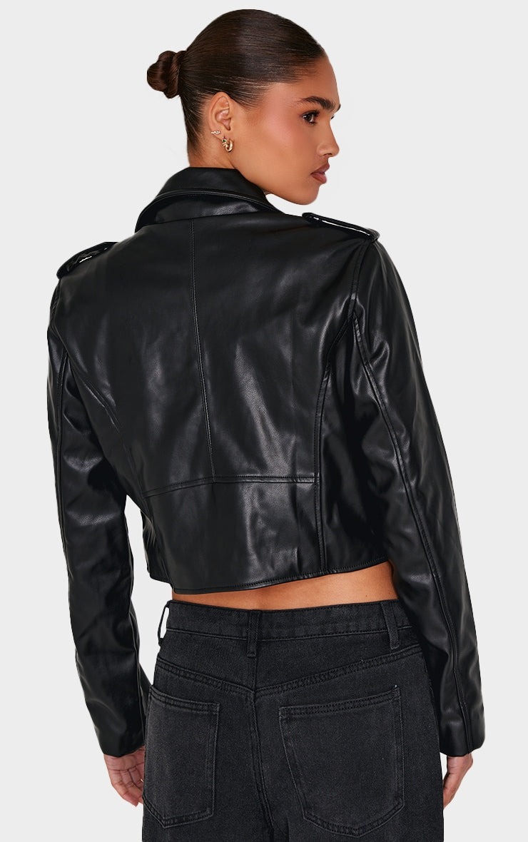 WOMEN'S  BASIC FAUX LEATHER BIKER JACKET