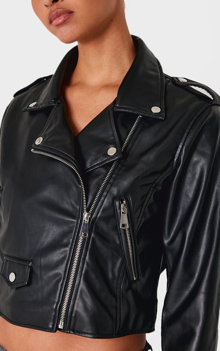 WOMEN'S  BASIC FAUX LEATHER BIKER JACKET