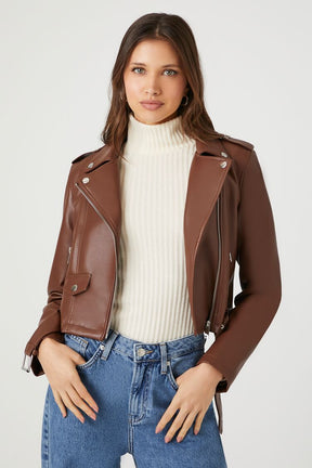 WOMEN'S  BASIC FAUX LEATHER BIKER JACKET