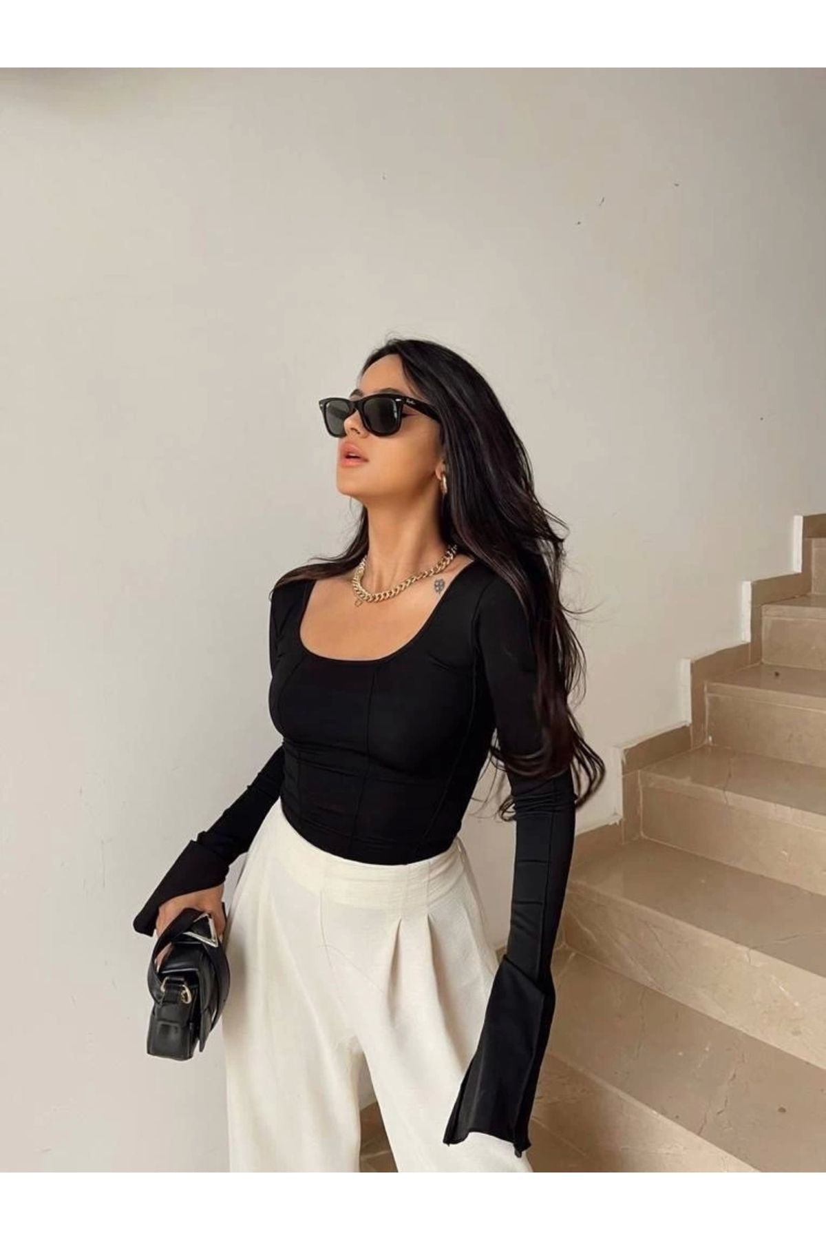 SQUARE NECK TIE BACK RIBBED  TOP