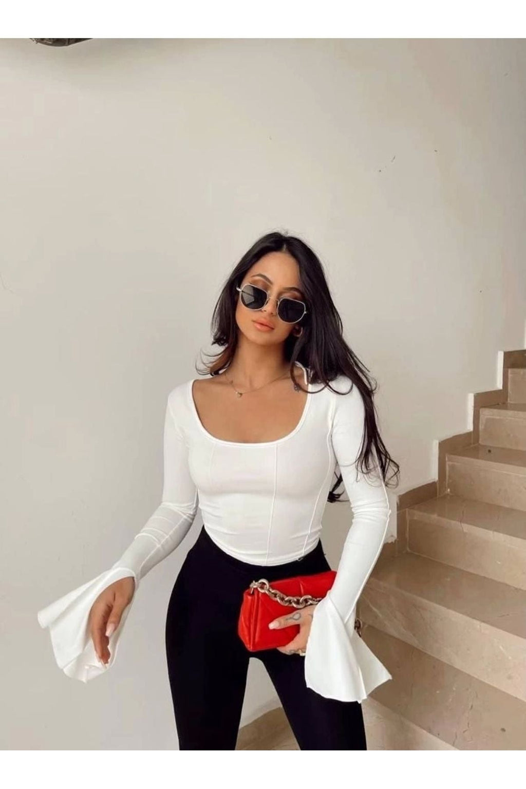 SQUARE NECK TIE BACK RIBBED  TOP