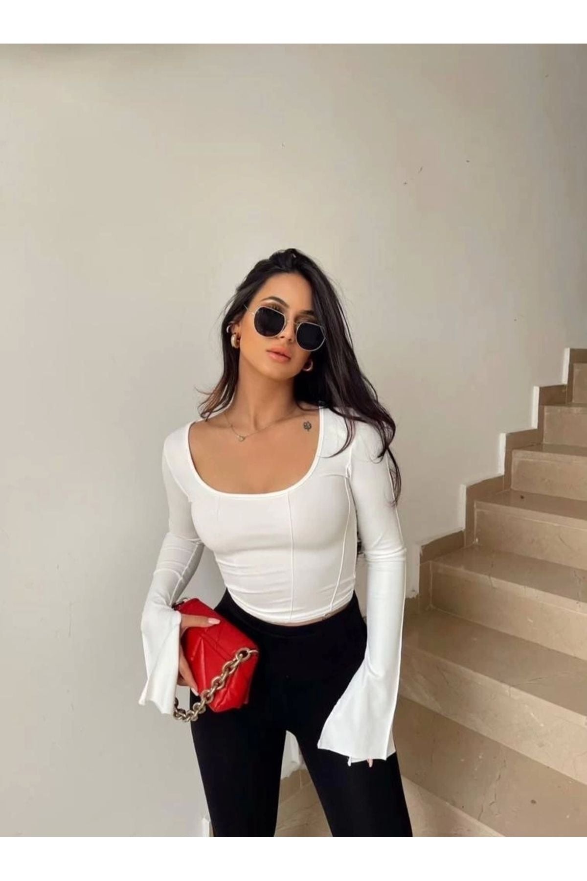 SQUARE NECK TIE BACK RIBBED  TOP