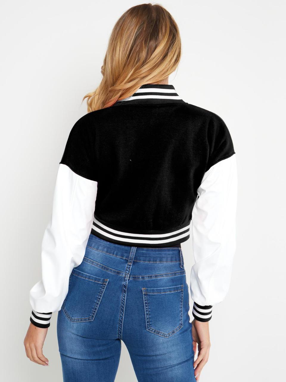 B SLOGAN CROPED VERSITY BASEBALL JACKET